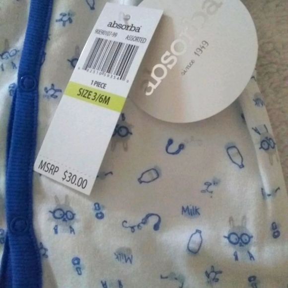 NWT absorba Baby Footie Boys, Print/Blue, 3-6 Months 1 piece - Picture 3 of 5